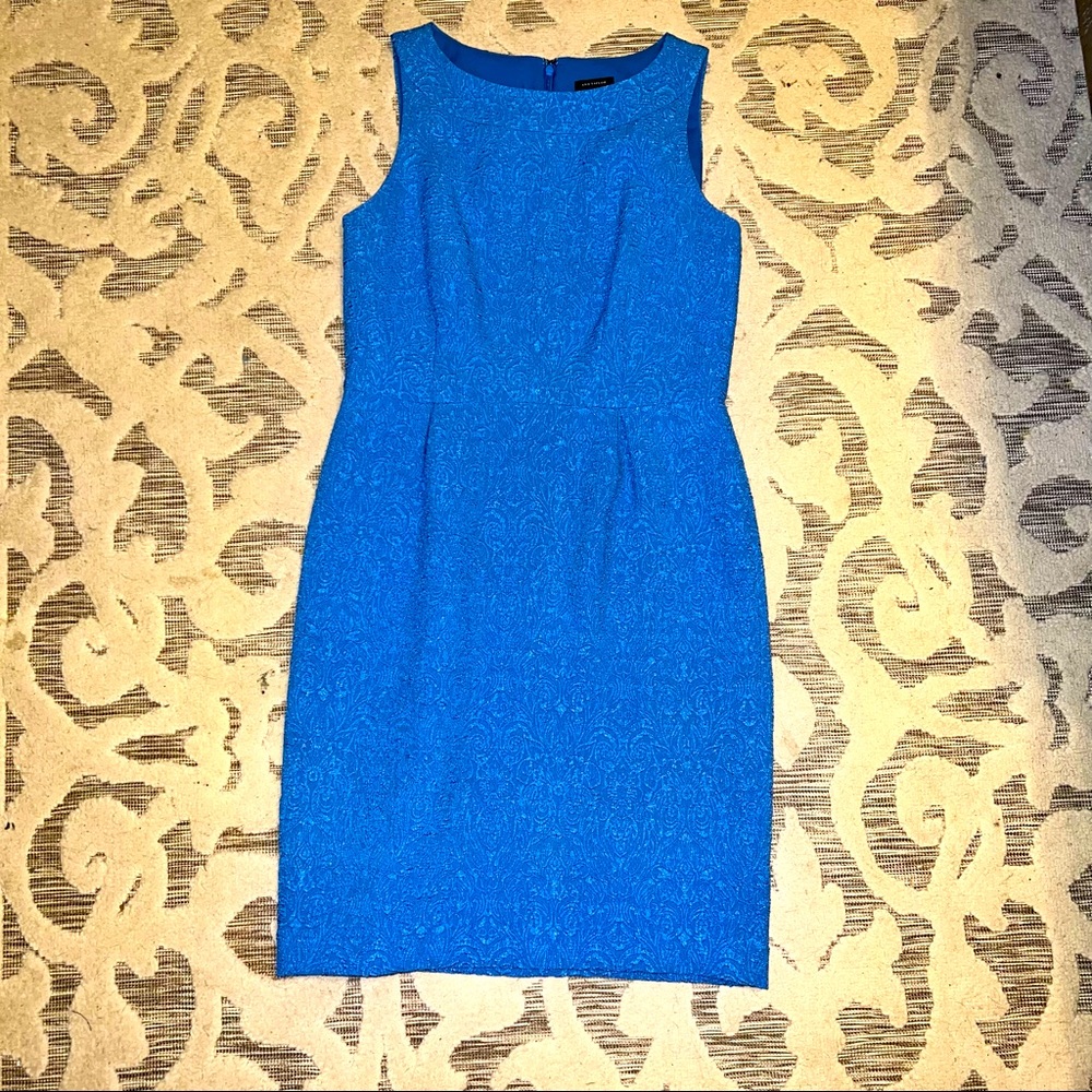 Ann Taylor Damask Blue Textured Sheath Dress Women's Size 6